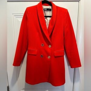 ZARA Tailored Double Breasted Blazer Jacket Coral Red